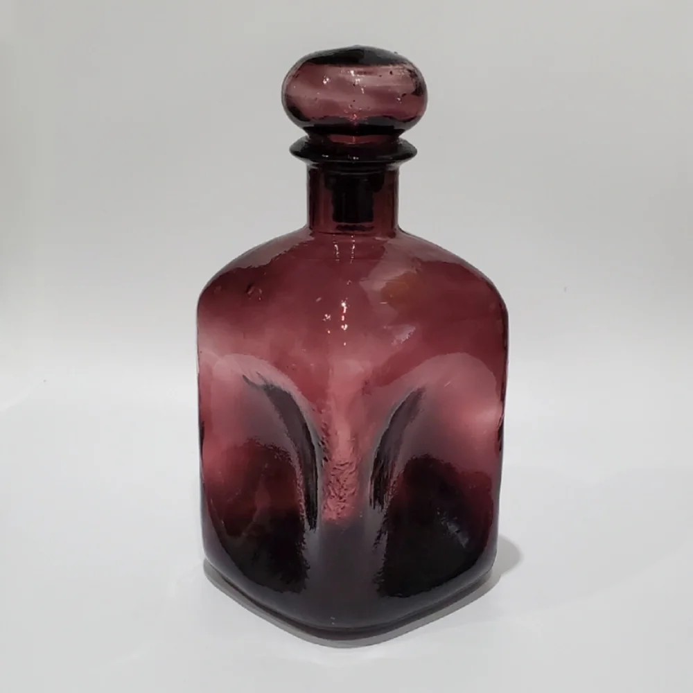 Vntg 9" Amythest Purple Pinched Art Glass Decanter and Stopper - Picture 2 of 10